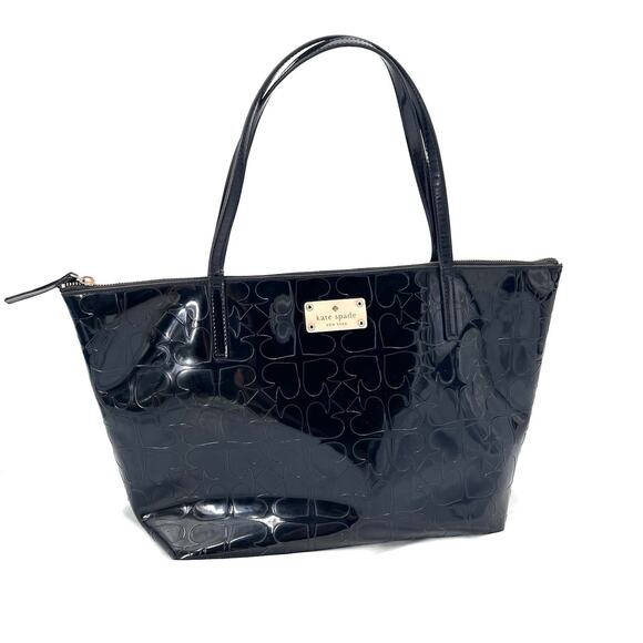 Kate Spade Black Patent Leather Embossed Sophie Tote Handbag Purse - Picture 1 of 12